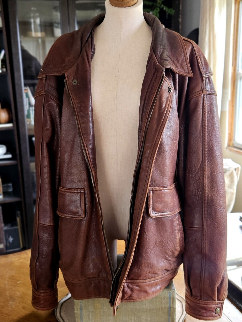 Brown Classic Oversized Vintage Genuine Leather Autumn Chore Fall Jacket